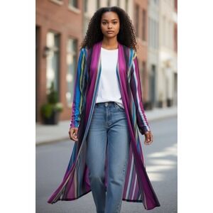 Now & Forever Serape Sheer Duster Multi Color Aztec Striped Open Front 2X‎ NEW